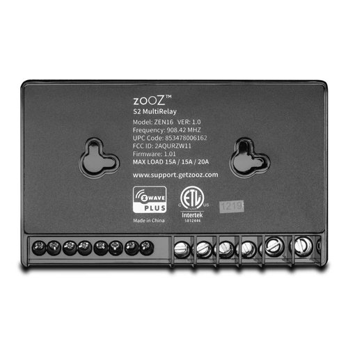 Zooz Z-Wave Plus S2 MultiRelay ZEN16 VER. 2.0 for Garage Doors, Sprinklers, Gas Fireplace; 3 Dry Contact Relays (15A, 15A, 20A); 12-24 V AC/DC or USB C Power; Signal Repeater; Hub Required
