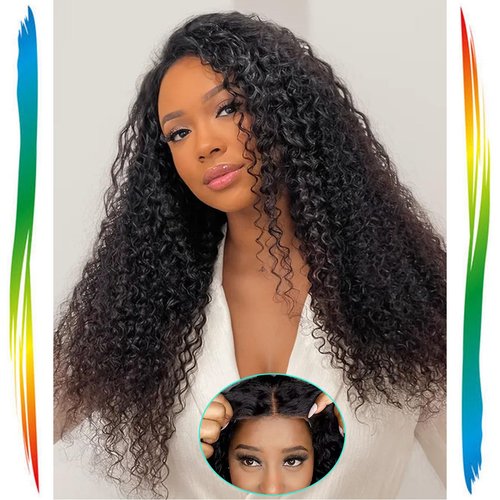 Wavymy 6x4 HD Kinky Curly Glueless Wigs Human Hair Pre-Plucked Pre Cut Wear and Go Glueless Wig for Beginners, 200% Density Curly Lace Front Wigs for Women No Glue Lace Closure Wig (24 inch)