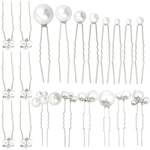 30 Pieces Wedding Pearl Hair Pins for Brides Bridal, Elegant Pearl Rhinestones Hair Pins Updos Hair Piece Hair Accessories for Brides Bridesmaid Women (Silver)