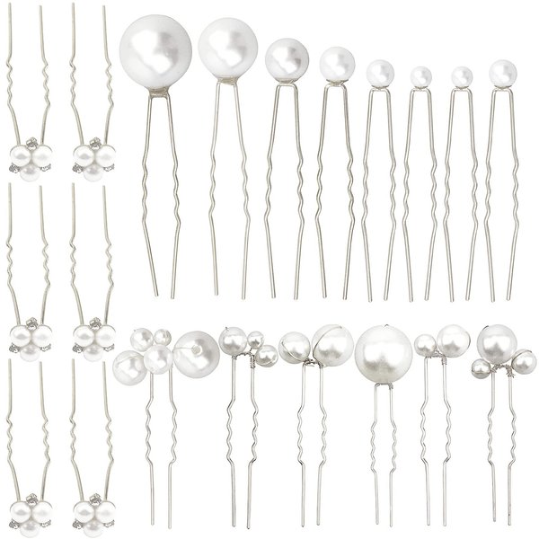 30 Pieces Wedding Pearl Hair Pins for Brides Bridal, Elegant Pearl Rhinestones Hair Pins Updos Hair Piece Hair Accessories for Brides Bridesmaid Women (Silver)
