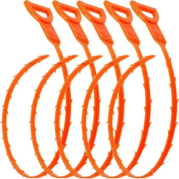 GROTO Hair Drain Clog Remover Cleaning Tool, Hair Drain Clog Remover and Removal Opener Sink and Bathtub, 20.5 Inch, Orange, Set of 5