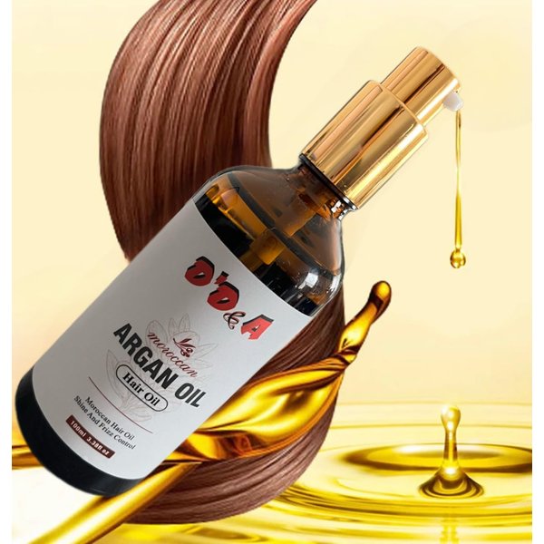 D'D&A Argan Oil, Moroccan Hair Oil, Shine and Frizz Control, Moroccan Argan oil in unique serun with instant absorption into hair and skin to create a beautiful shine and long term conditioning