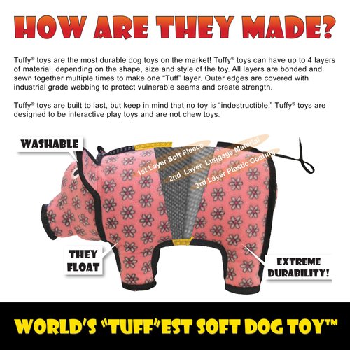 TUFFY - World's Tuffest Soft Dog Toy - Barnyard Junior Bull - Multiple Layers. Made Durable, Strong & Tough. Interactive Play (Tug, Toss & Fetch). Machine Washable & Floats