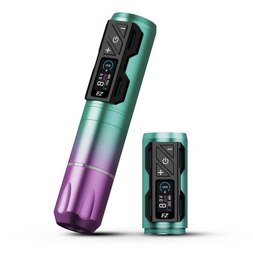EZ P2S Pro Wireless Tattoo Gun - Rotary Tattoo Machine Pen with Extra OLED Digital Display 1800mAh Battery Power Supply Tattoo Equipment Supply for Tattoo Artist (Purple Blue)