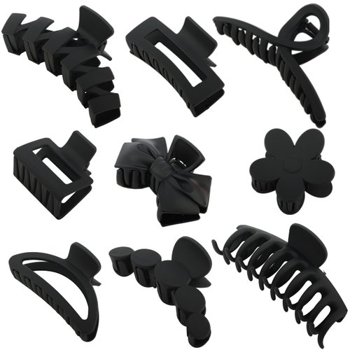 Black Hair Claw Clips, Lightweight Big Strong Hold Nonslip Matte Claw Hair Clips for Thick Hair & Thin Hair & Curly Hair, 90's Vintage Jaw Clips, With Organza Storage Bag