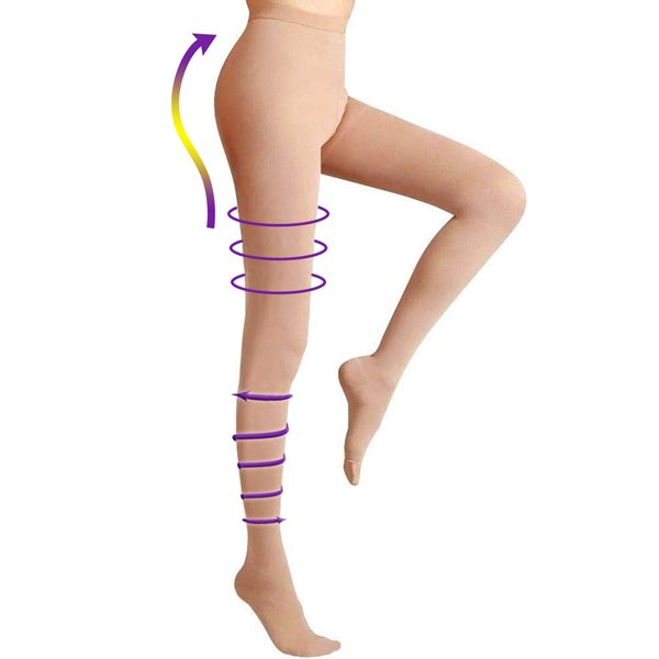 Compression Pantyhose Women 20-30mmHg Stockings for Varicose Veins (Beige, XL)