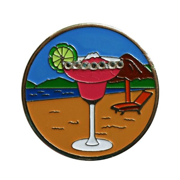 Margarita (Pink) on the Beach Golf Ball Marker with Crystals and Matching Hat Clip