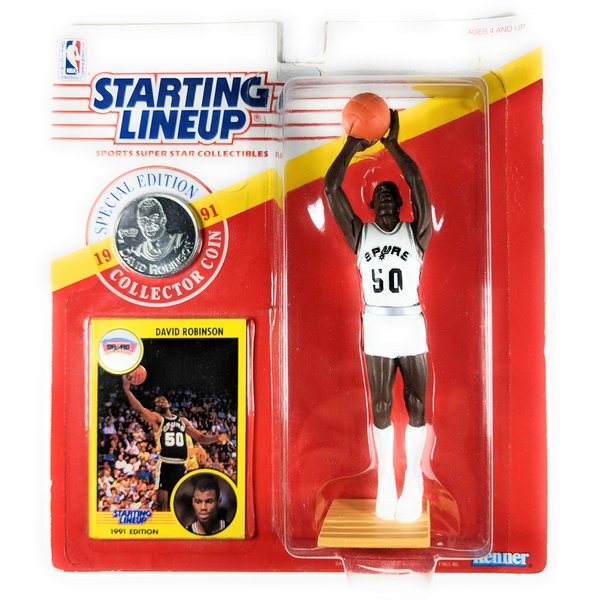 Starting Lineup 1991 - Kenner Special Edition - David Robinson #50 - San Antonio Spurs - Vintage Action Figure - w/ Trading Card & Commemorative Coin - Rare - Limited Edition - Collectible