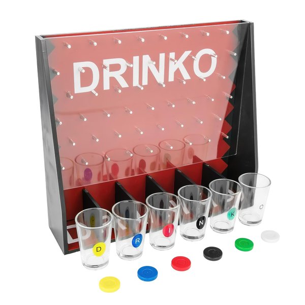 Fairly Odd Novelties DRINKO Drinking Game - Social Shot Glass Party Fun for Groups & Couples - Multicolor, Glass Shots, Durable Board with Metal Pegs - The Ultimate Party Starter!