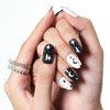 Press on Nails Medium Oval, GLAMERMAID Black and White Moon Stars Glue on Gel Nails, 24Pcs Short Acrylic False Nails Kits Reusable UV Finish Full Cover Stick on Nails for Women Gifts