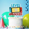 Level 11th Unlocked Cake Topper - Electronic Games Theme Boys Birthday Party Decorations Supplies - 11th Happy Birthday