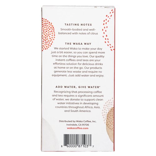 Waka Quality Instant Coffee — Decaffeinated Medium Roast — Arabica Beans & Freeze Dried — 8 Packets for Hot or Iced Premium Instant Coffee