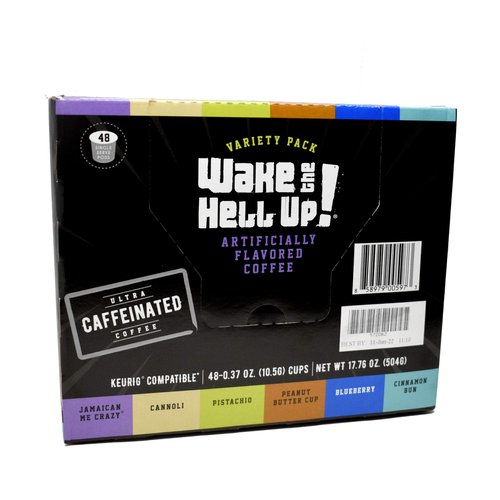 Wake The Hell Up! Variety Pack Flavored Single Serve Coffee Pods | Ultra-Caffeinated Coffee For K-Cup Compatible Brewers | 48 Count, 2.0 Compatible