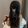 Ahoney 2Pcs Butterfly Clips for Hair, Butterfly Hair Claw Clips with Charms, Metal Fancy Hair Clips Hair Tassel Pearl Butterfly Hair Styling Accessories for Women Girls (Hollow Pearl butterfly)
