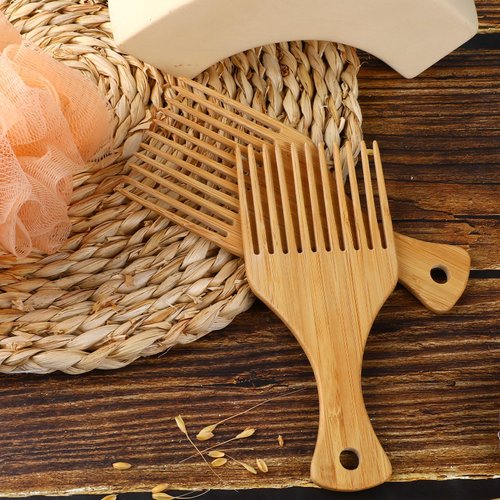 2PCS Bamboo Combs Afro Hair Picks Hair Wig Braid Hair Styling Comb Beard Pick for Men Natural Bamboo Anti-Static Hair Pick for Long, Thick, Curly Long Tooth Detangling Accessories for Men Women