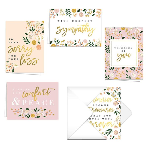 Canopy Street Modern Floral Sympathy Cards / 25 Sympathy Cards / 5 Floral Thinking Of You Greeting Card Designs / 4 5/8" x 6 1/4" Condolences Note Cards