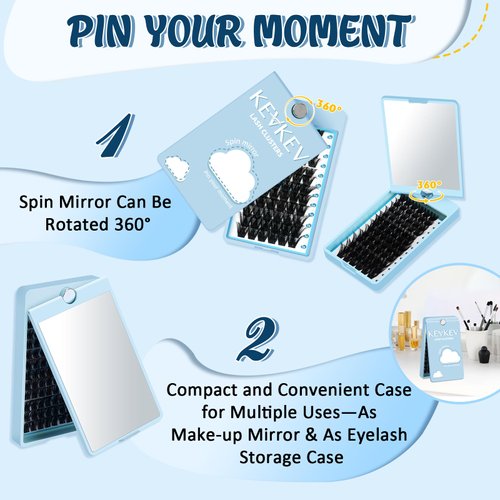 KevKev Lash Clusters 72 Pcs Cluster Lashes Special Spin Mirror Case DIY Lash Extension Soft & Comfortable Eyelash Clusters Thin Band Eyelashes with Mirror Easy to Apply (Cyclone,C-10-16mix)