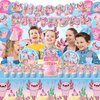114Pcs Axolotl Birthday Party Supplies Include Happy Birthday Banner-Backdrop-Balloons-Cake Topper-Cupcake Toppers-Tableware-Plates-Napkins-Cups-Cutlery-Tablecloth for Axolotl Party Decorations