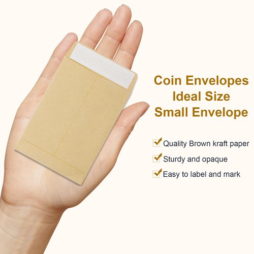 100 Pack Coin Envelopes 3.23"×4.53",Brown Kraft Small Envelopes,Fully sealed seed envelope，Kraft Small Coin Envelopes,Seed Envelopes, Mini Envelopes for Office, Home, School