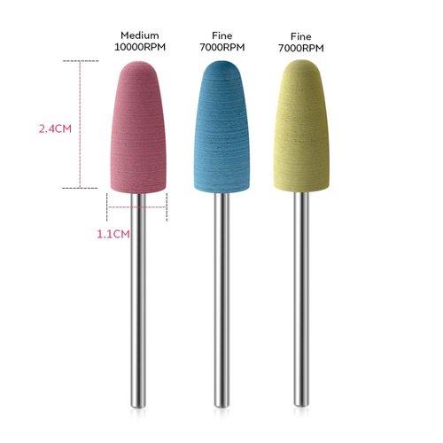 KADS 12X Silicone Nail Drill Bit 3/32" Rotary Burr Head Cuticle Clean File for Nail Art Salon Manicure