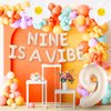 JeVenis Nine is A Vibe Party Decoration Groovy 9th Birthday Decorations Hippie Banner Boho Decor Retro Flower Daisy 60's 70's Theme Party Supplies