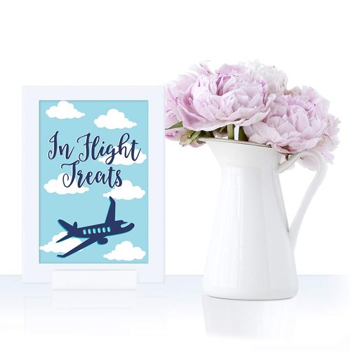 Andaz Press Blue Airplane and Clouds Birthday Party Collection, Framed Party Sign, Double-Sided 4x6-inch, in Flight Snacks, 1-Pack, Includes Reusable Frame