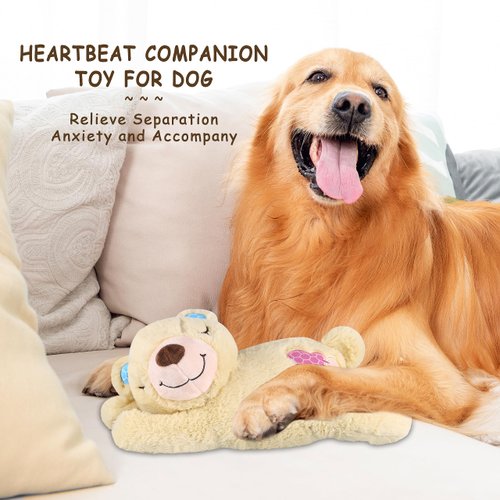 ZALBYUY Puppy Toys with Heartbeat,Puppy Sleep Aid Toy,Small Dog Training Toys for Separation Anxiety Relief,Pets Plush Toys for Dogs Cats (Bear)