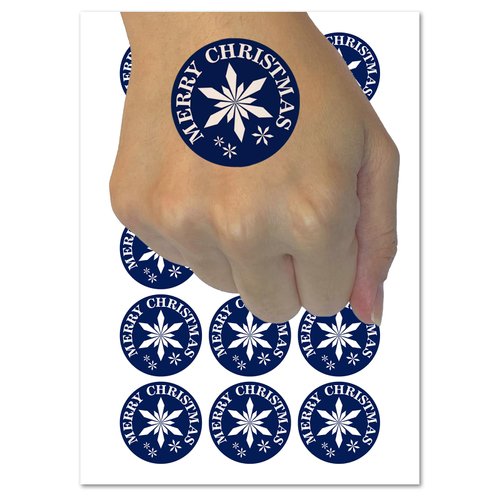 Merry Christmas Holiday Snowflake Temporary Tattoo Water Resistant Fake Body Art Set Collection - 15 2" Tattoos (1 Sheet)
