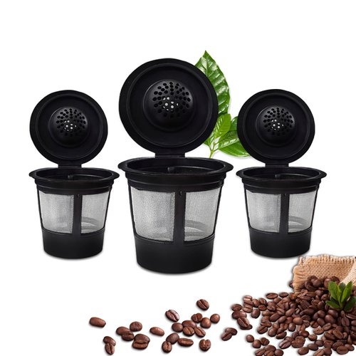 Reusable K Cups Coffee Filter, 3 Pack K Cup Filters with Plastic Scoop, Universal Refillable K-Cups, Coffee Capsules with Built-In Single K CUP Compatible with Keurig Coffee Maker 2.0&1.0