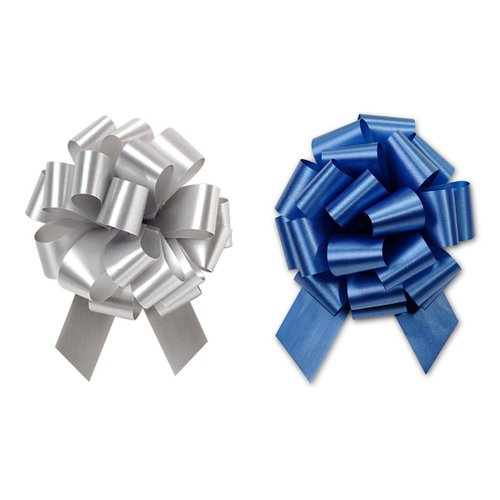 Christmas Hannukah Gift Wrap- Royal Blue & Gold, Silver or White Satin Pull Bows Value Pack - 12 Pcs (Royal Blue & Silver)