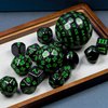 Poludie 15 Pieces Complete Polyhedral DND Dice Set D3-D100 Spherical D&D Dice Set with Dragon Eye Dice Bag, D100 Dice for Dungeons and Dragons, RPG, MTG Table Games(Black w/Green Numbers)