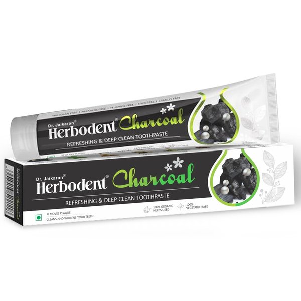 Herbodent® Charcoal Toothpaste - 6.53 Oz Pack of 1 | Whitens Teeth & Fresh Breath | No Bleach, No Fluoride | Activated Bamboo Charcoal & Organic Herbs -Wheat Germ Oil, Thyme Oil, Clove Oil