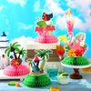 Satinior 12 Pcs Flamingo Centerpieces for Tables Hawaii Luau Honeycomb Table Centerpieces 3D Flamingo Party Supplies Beach Palm Tree Tropical Decoration for Kids Flamingo Birthday Party Supplies