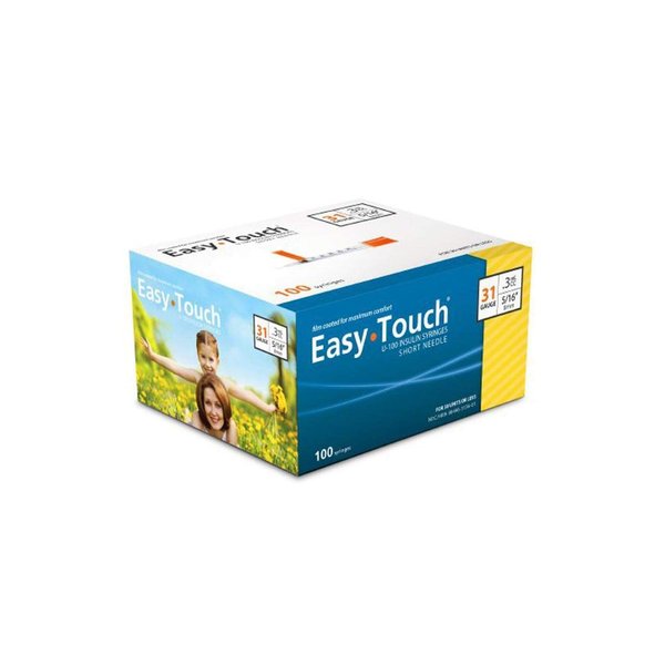 EasyTouch U-100 Insulin Syringe with Needle, 31G 0.3cc 5/16-Inch (8mm), Box of 100