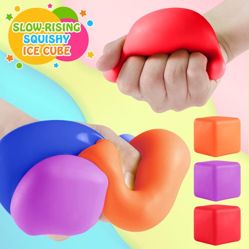Stress Cube Fidget Ice Cube Stress Balls, 4Pcs Stress Balls for Kids, Fidget Toys Adults Stress Relief Squeeze Ball, Square Shape Hand Exercise Ball, Sensory Toys for Autistic (Slow Rising Cube)