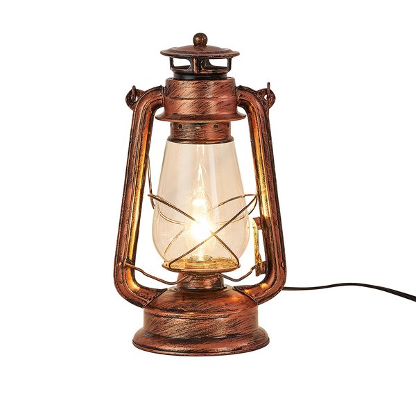 NOXARTE Rustic Lantern Table Lamp Plug-in Old Fashioned Night Light Perfect for Bedroom Living Room H15 Inch x W7 Inch