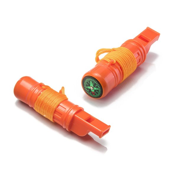 SE 5-in-1 Orange Survival Whistle with Compass, Signaling Mirror, Lanyard, and Fire Starter - 112dB, 4.5-Inch Length - Ideal for Hiking, Camping, Emergencies (2-Pack) - CCH5
