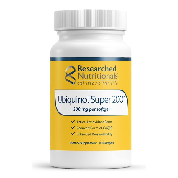 Researched Nutritionals Ubiquinol Super 200 - Enhanced Absorption CoQ10 200mg Softgels - Antioxidants Supplement to Support Heart Health, Energy & Healthy Aging (30 Count)