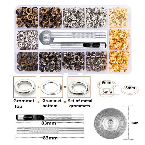 Metal Grommet Kit 3/16 inch 400Pcs Grommets Eyelets Sets with 3 Pieces Install Tool Kit and Box for Shoes Clothes Crafts Bag DIY Project 4 Colors
