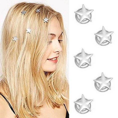 Bartosi Star Hair Clips Silver Star Hair Pins Bridal Hair Pieces Bride Wedding Hair Accessories for Women and Girls (Pack of 5)