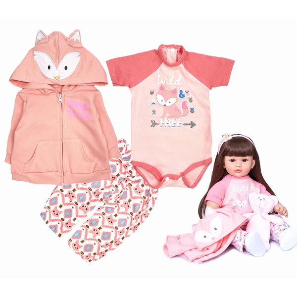 Reborn Baby Doll Clothes Girl 24 inch Outfit Accessories Orange Fox Suit for 22-24 Inch Reborn Doll Baby Girl Clothes