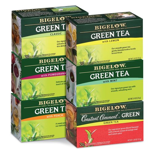 Bigelow Tea Green Tea 6 Flavor Variety Pack, Caffeinated, 20 Count (Pack of 6), 120 Tea Bags Total