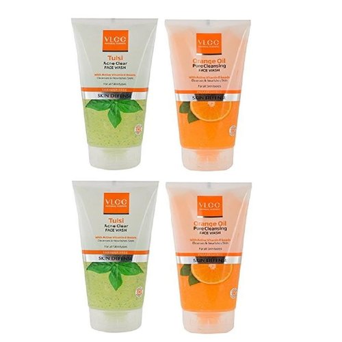 VLCC COMBO PACK OF TULSI ACNE CLEAR FACE-WASH (150ML), ORANGE OIL PORE CLEANSING FACE-WASH (150ML) 2