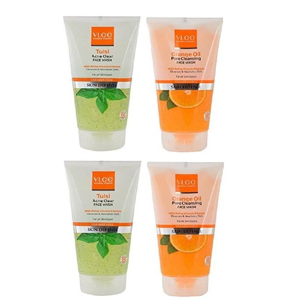 VLCC COMBO PACK OF TULSI ACNE CLEAR FACE-WASH (150ML), ORANGE OIL PORE CLEANSING FACE-WASH (150ML) 2