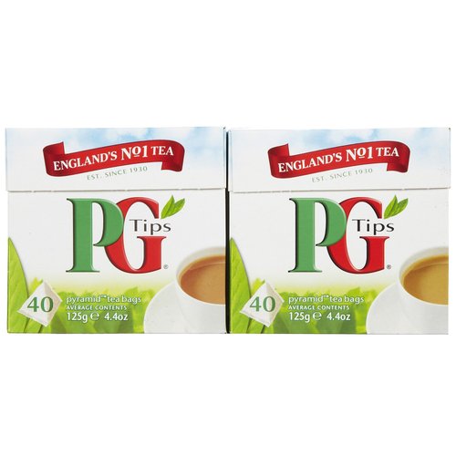PG Tips Black Tea, Pyramid Tea Bags, 40 Count (Pack of 2)