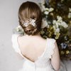 Urieo Wedding Flower Rhinestone Hair Comb Rose Gold Pearl Bride Hair Side Combs Bridal Sparkly Crystal Hair Accessories for Women and Girls