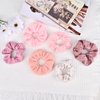 Yonchic 7-Piece Elastic Hair Ties, Silk Satin Velvet Scrunchies, Cute Hair Bands No Damage for Thick Hair, Ponytail Holders for Women Girls, Rubber Bands Hair Accessories (Pink)