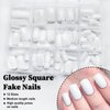 LoveOurHome 240pc White Press on Nails Medium Square Fake Nails Press ons Square Nail Tips Gel False Nails Colored Presson Artificial Fingernails & Glue Adhesive Tabs Women Girls Manicure Decor
