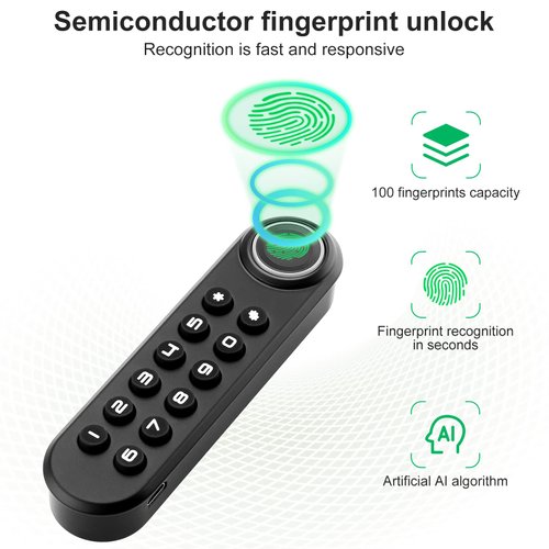 Fingerprint Cabinet Lock, Smart Biometric Cabinet Password Lock with USB Key, Keyless Hidden File Drawer Wardrobe Lock, Child Safety Fingerprint Lock, DIY Wooden Furniture Privacy Lock for Home Office