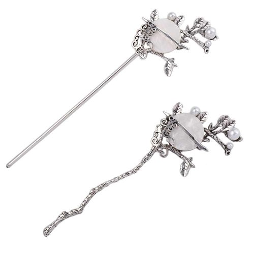 Vintage Alloy Hair Pin Retro Hair Stick for Women Girl, Elegant Hairpins Headwear with Moon Stone Hanfu Headdress
